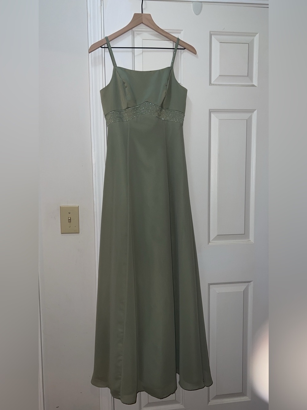 Alfred Angelo Sage Green Spaghetti-Strap Dress - Picture 3 of 17